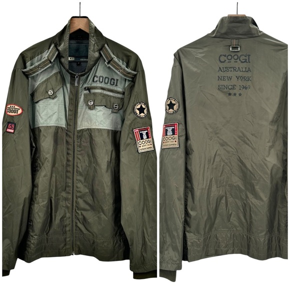 Vintage Men's COOGI Jacket Military Flight Army Green Embroidered Patches | 2X - Picture 1 of 12